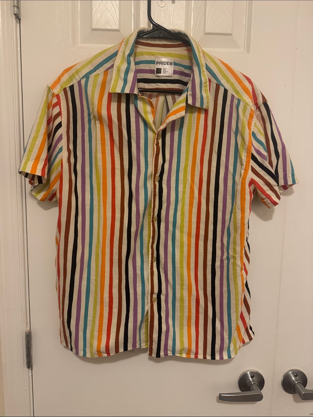Target Pride Rainbow Striped Short Sleeve Button-Down Shirt | Adult Large